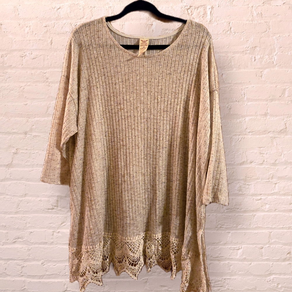 Faded Glory Gray Ribbed 3/4 Sleeve Crew Neck Tunic